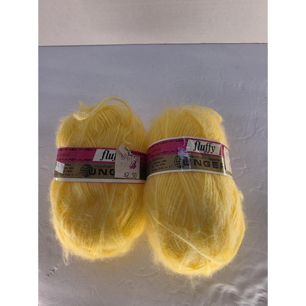 Vintage Unger Fluffy Yarn Lot of 2 Yellow Acrylic Mohair Feel Made in France - Picture 2 of 6